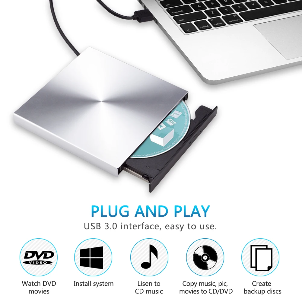 YiYaYo USB 3,0 алюминиевый сплав внешний DVD горелки писатель рекордер CD rom плеер портативный оптический привод для ноутбука ПК Macbook OS