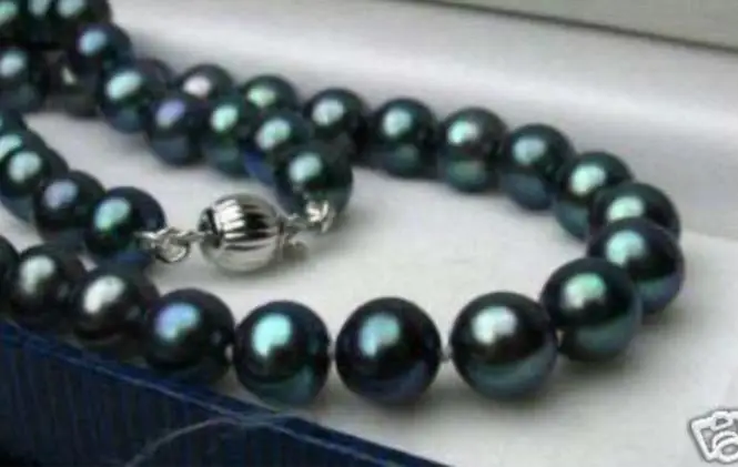 Hot sale new Style >>>>>GENUINE AA+ 8-9MM BLACK NATURAL TAHITIAN PEARL NECKLACE 17" LL003