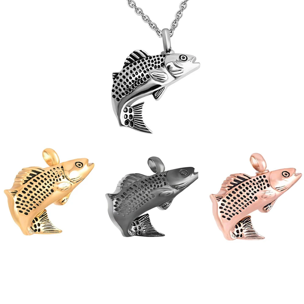 Fish Memorial Jewelry Stainless Steel Pendant Cremation Urn Necklace For Pet Ashes Keepsake