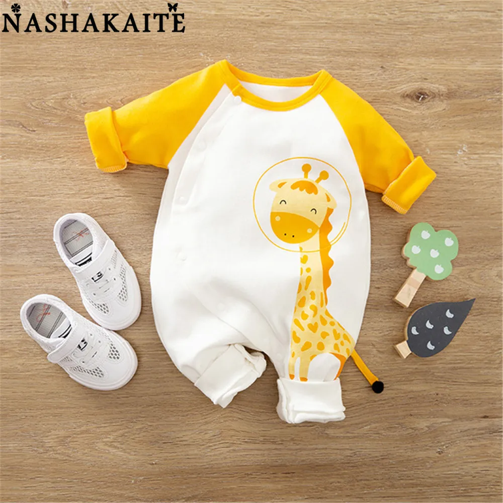 

NASHAKAITE Romper Baby Boy Cartoon Newborn Baby Clothes Winter Overalls for Newborn Giraffe Dinosaur Baby Boy Jumpsuit