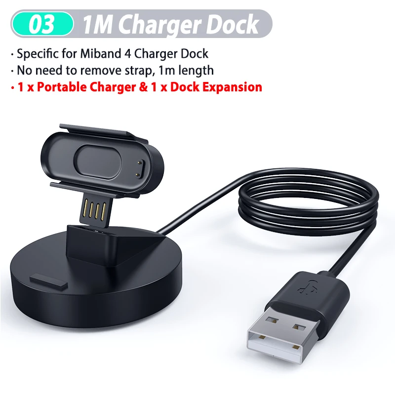03 1m charger dock Зарядное устройство кабель для Xiaomi mi Band 4 умный Браслет зарядный провод для Xio mi band 4 зарядное устройство адаптер ремешок зарядная док-станция - Цвет: 03 1m charger dock