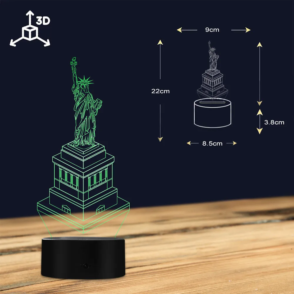 Статуя Свободы всемирно известные ориентиры 3D иллюзия Ночник Нью-Йорк американские символы Путешествия Сувенир подарки настольная лампа настроения