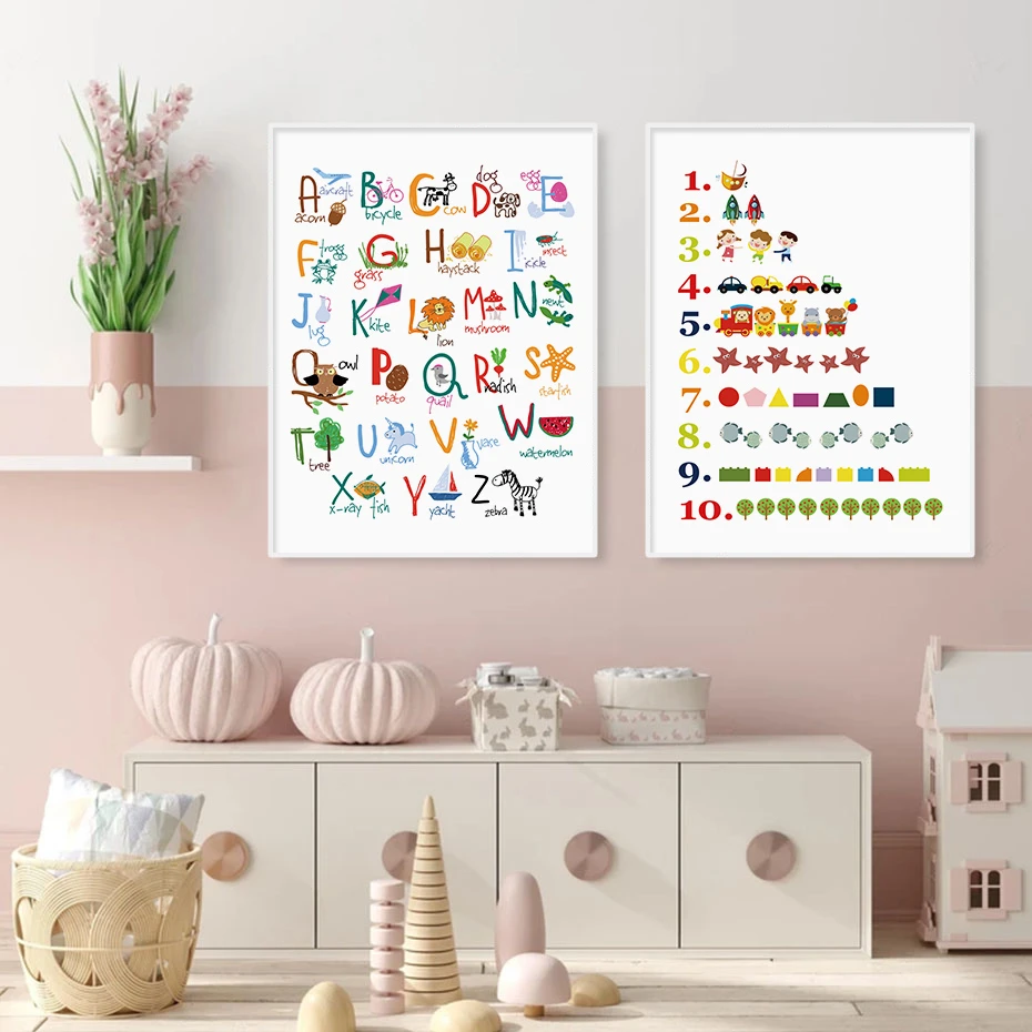 Condenseren R Dwars zitten Kinderkamer Letters Cijfers Dier Posters Alfabet Kinderdagverblijf Canvas  Schilderijen Wall Art Prints Foto 'S Slaapkamer Babykamer Decor|Schilderij  & Schoonschrift| - AliExpress