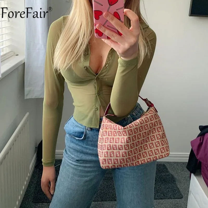 Сексуальный коричневый сетчатый женский укороченный топ Forefair повседневная