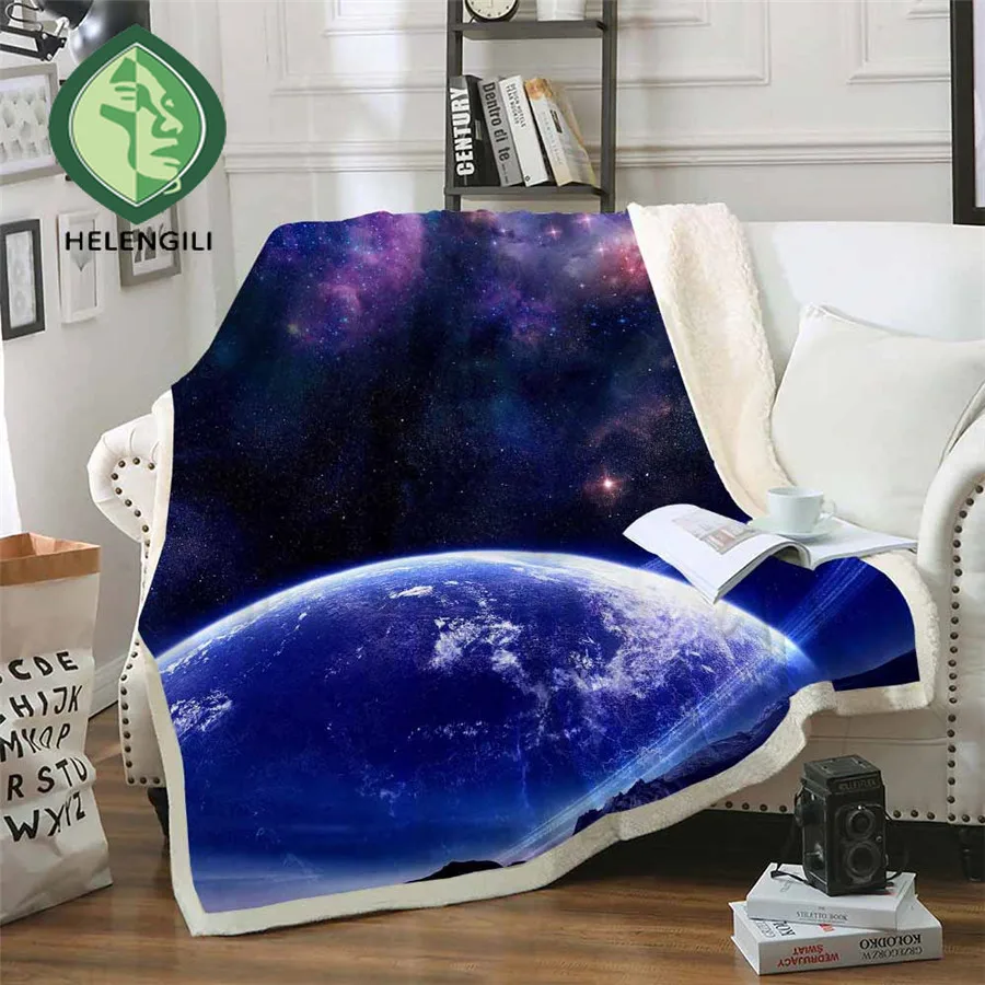 HELENGILI Galaxy Звездное небо шерпа одеяло девчачье цветочное покрывало бархатное