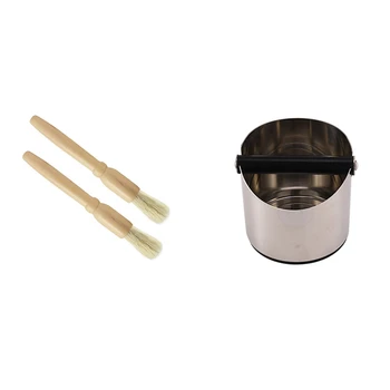 

2 Pcs Coffee Grinder Cleaning Brush Wood Dusting Brush & 1x Stainless Coffee Tamper Knock Box