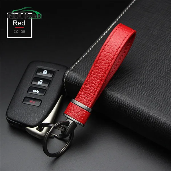 Car Rings Key Chain Genuine Leather 2 Rings Keychain Car Keyring Auto accessories Ornament Key Holder Gift For Women Men - Color Name: Red
