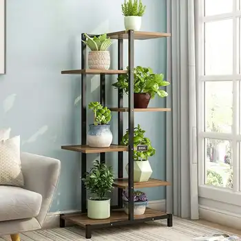 

5 Tiers Wooden Iron Plant Rack Display Shelf Bookshelf Home Indoor Outdoor Yard Garden Patio Balcony Flower Stands 60x23x125cm