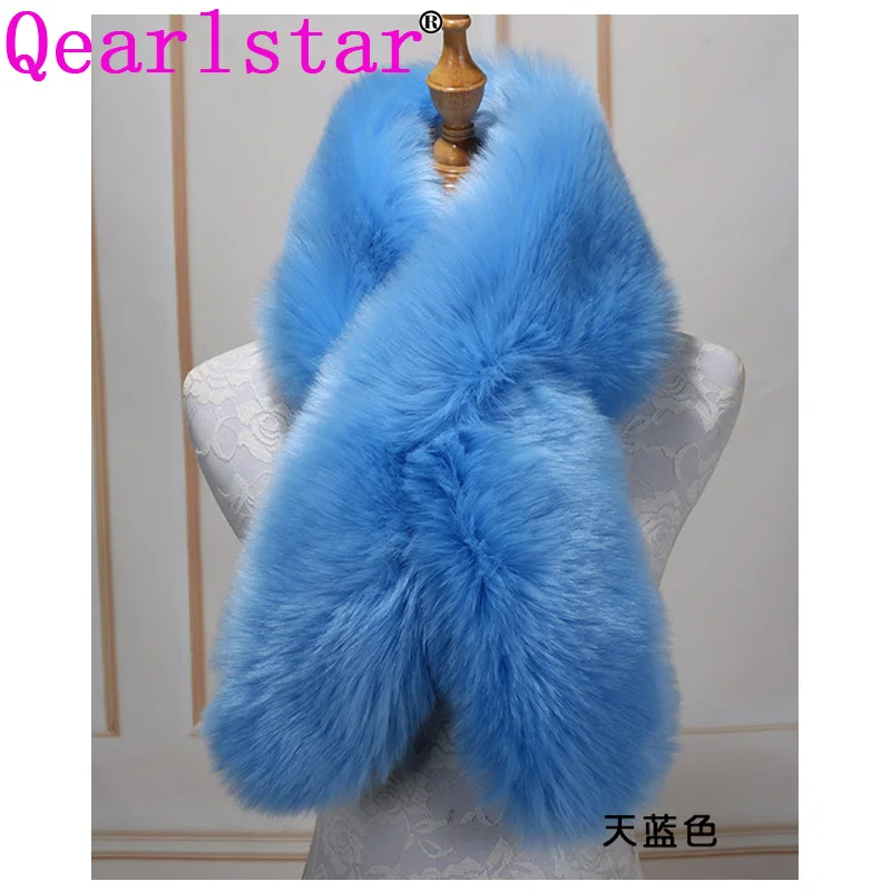 Qearlstar искусственный шаль из лисьего меха кроссовер мех шарф 118*19 см Длинные многоцветные меховые шарфы Зимние Роскошные пушистый воротник ZKG05