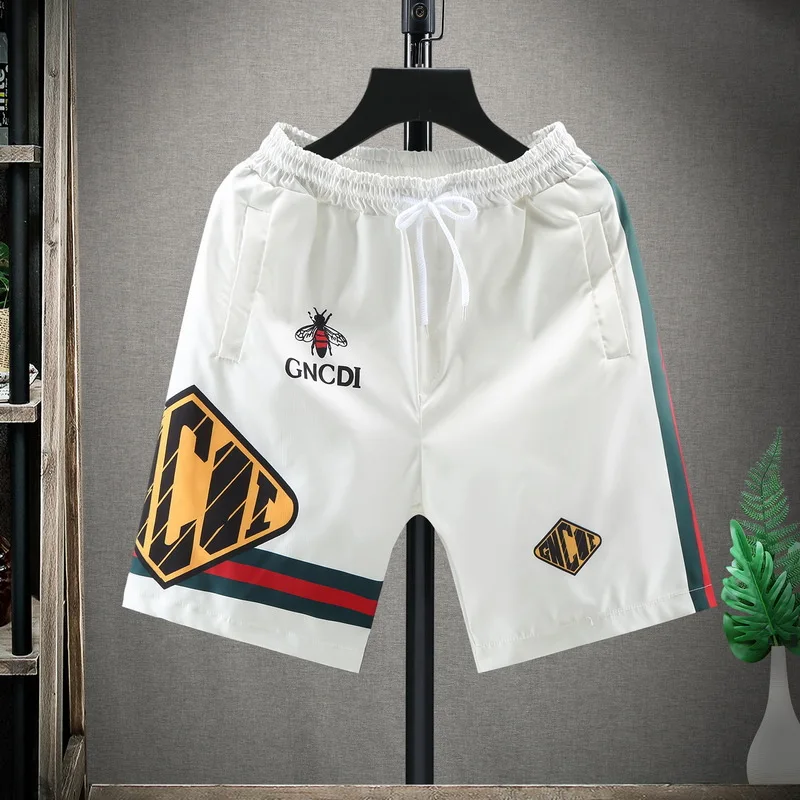 ICCLEK Ice Silk Quick-drying Shorts Men's Trend Personality Printing Slim Five-point Pants Color Striped Beach Pants