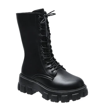 

Female Spring Autumn Fashion Brand Women Boots Ankle Solid Leather Boots Women's Platform Non-slip Boots