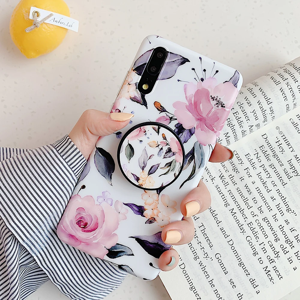 Ретро Цветочный чехол для телефона с листом для huawei mate 30 Lite mate 30 Pro P20 P30 Lite mate 20 Pro P20 P30 Pro Чехол Мягкий IMD чехол для телефона - Цвет: d(With Stand)