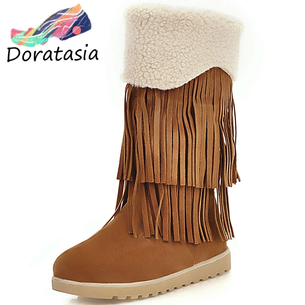 

Fashion New 2020 Large Size 43 Fringe Shoes Women Boots Female Slip On Platform Add Fur Warm Winter Boots Woman Shoes