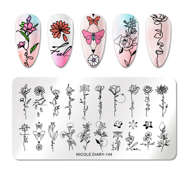 DIARY Line Flower Nail Stamping Plates Chinese Style Letter Pattern Nail Art Stamp Templates Face Leaf Printing Stencil