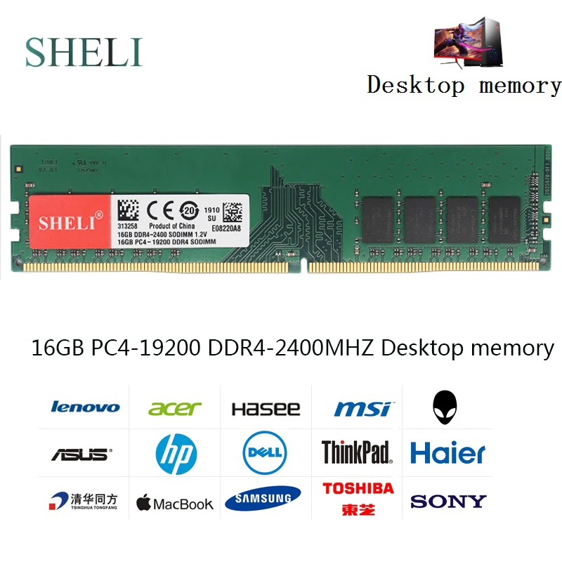 

SHILI 16GB PC4-19200 DDR4 2400MHz 288pin 1.2V UDIMM Desktop Low Density Memory
