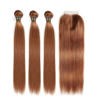 

Human Hair Bundles With 4x4 Closure Brazilian Hair 3 Bundles With Closure Brown Caramel Colored Straight Bundles Non-Remy IJOY