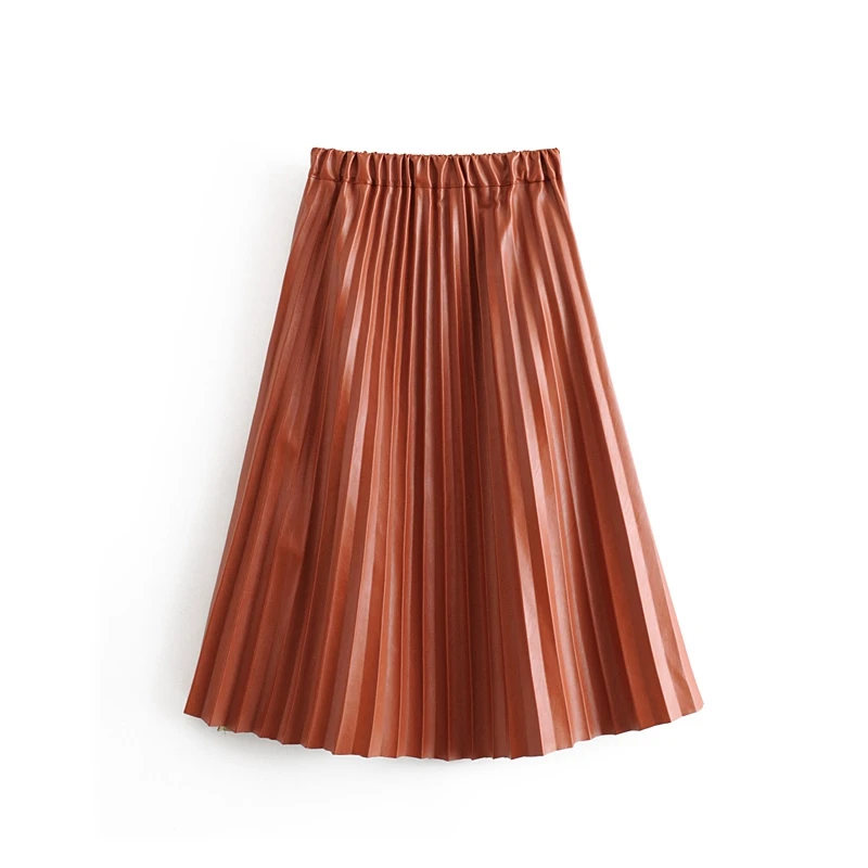Tangada Женская плиссированная коричневая Юбка-миди юбки faldas mujer на осень-зиму в винтажном стиле; однотонные Женские повседневные шикарные юбки до середины икры 6A322 - Цвет: Коричневый