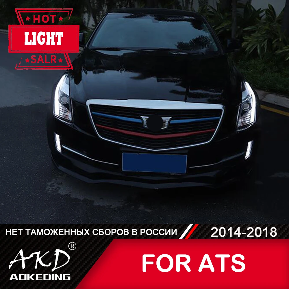 AKD 캐딜락 ATS L 헤드라이트용 전면 램프, 2014-2018 LED H7 Bi Xenon 전구 어셈블리 업그레이드, 동적 신호 자동차 액세서리, 2 개