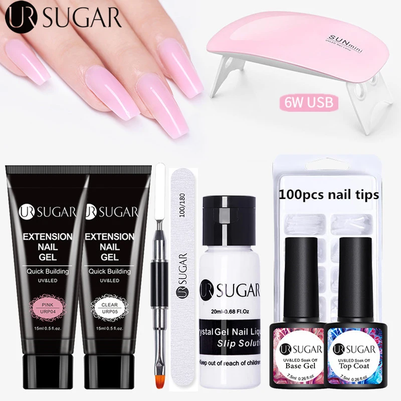 UR SUGAR 15ml Acrylic UV Nail Gel Kit Set Extend Fast extension nail gel Slip Solution Form Art Brush Tool | Красота и здоровье