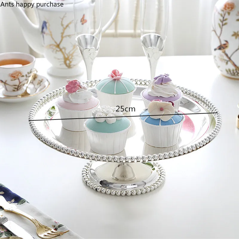 Wrought Iron Metal Cake Stand Creativity Pearl Fruit Plate Afternoon Tea Snack Tray Cake Pan Wedding Dessert Table Display Stand