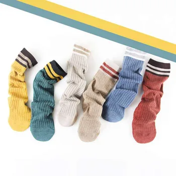 

Pile up socks day series female socks children's middle tube socks autumn winter pure cotton day two bar retro tide socks