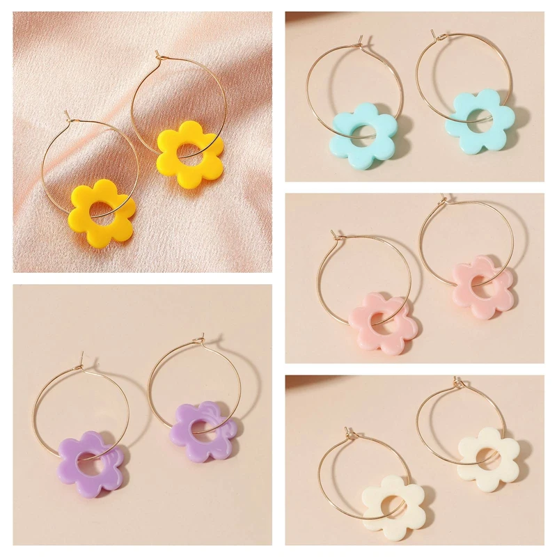 Simple geometric flower earrings acrylic cute fresh accessories female