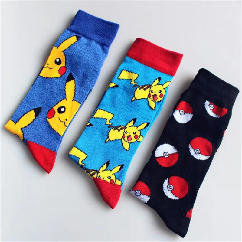 Japan Anime Pokemon Sports Socks Pikachu Poke Ball Lovers Knee High Men Women Cartoon Cute Cotton