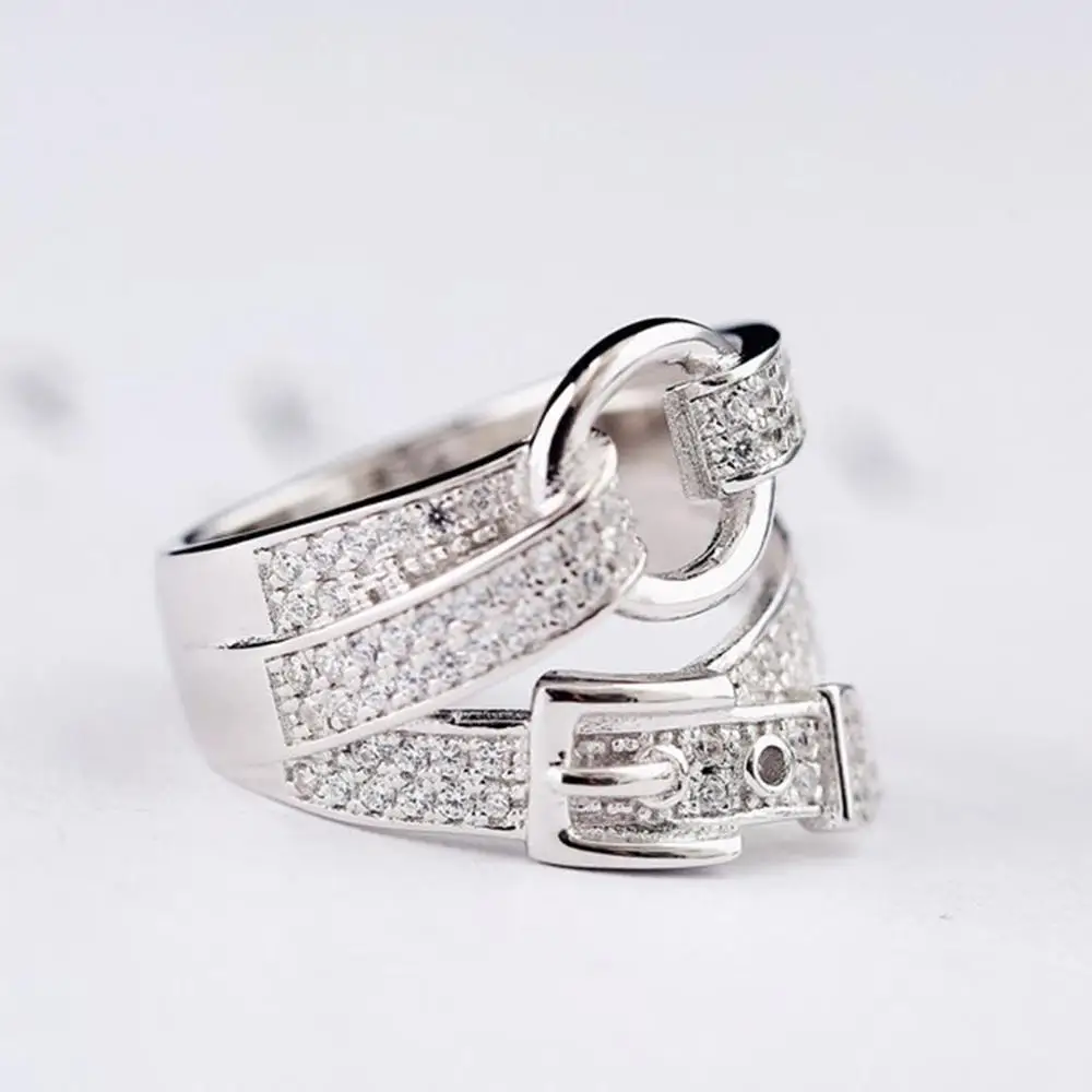 Fashion Lady Belt Exquisite Micro-Inlaid Pave Ring White Color Rhinestone Silver Color Women's Jewelry A5P608