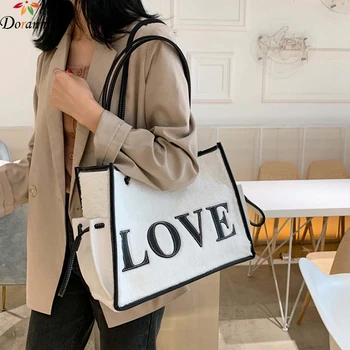 

DORANMI Large Capacity Luxury Women's Bags Totes 2019 Winter Fur Shoulder Bag Female Letter Big Handbags Casual Bolsos BG188