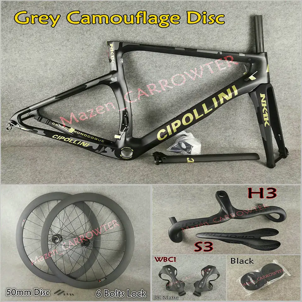 Серый камуфляж T1100 3K матовый NK1K диск карбоновые рамы Cipollini карбоновый руль седло бутылки воды Клетки 50 мм диск колесная