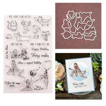 

Stamps and Dies 2020 Cute Cat Dog Metal Cutting Dies with Clear Stamp for Scrapbooking Craft Paper Card Embossing Supplies