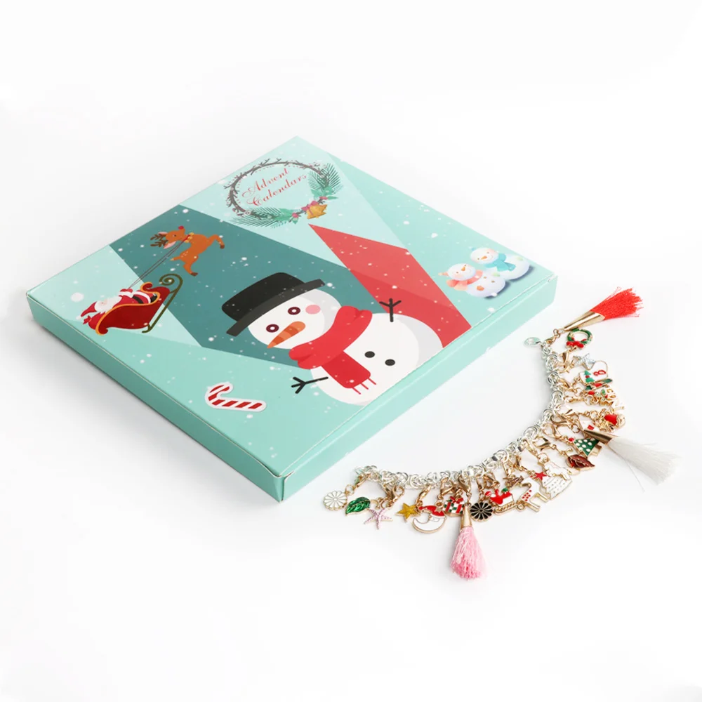 Рождественский календарь, детская Подарочная коробка, календарь с модным браслетом, ювелирное изделие, 24 дня, Рождественское украшение для дома