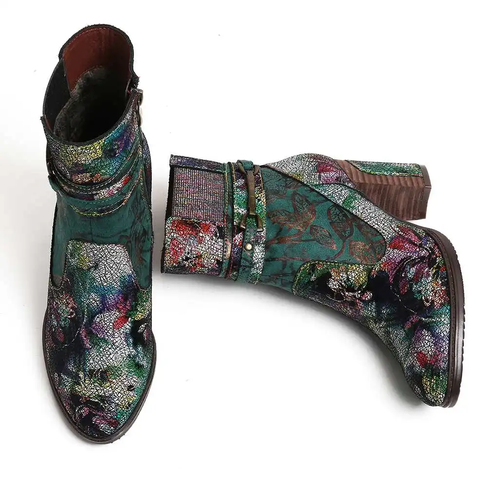 SOCOFY/красочные сапоги в стиле ретро Великолепные из натуральной кожи на молнии