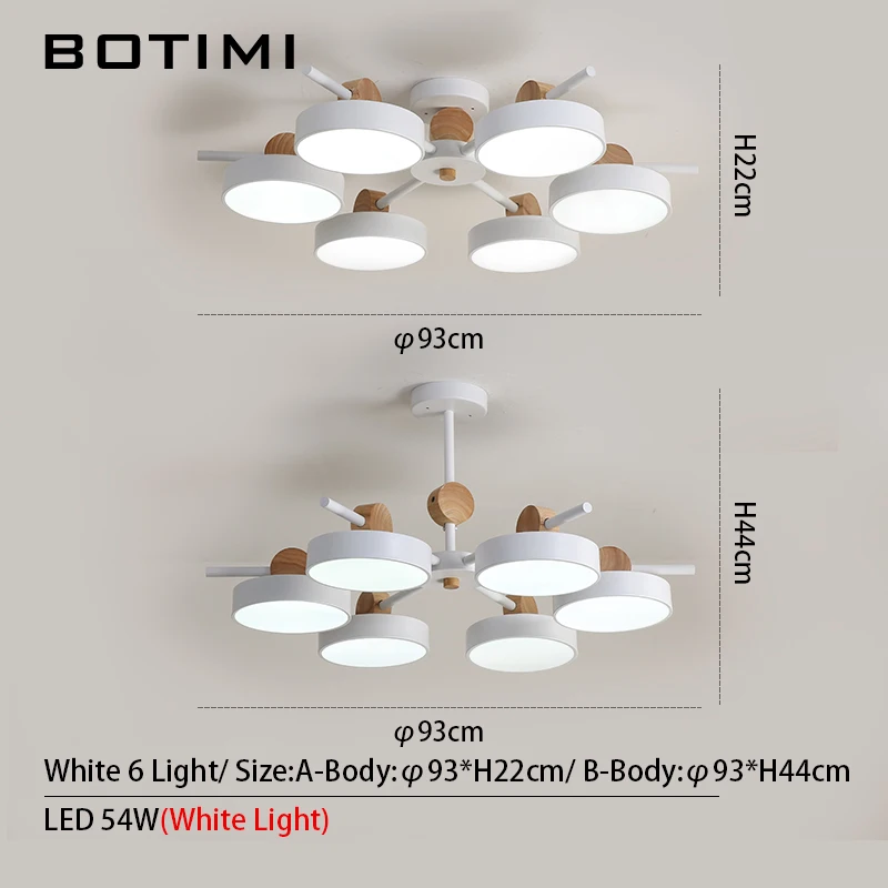 6 Lights-White BOTIMI японская люстра с металлическими абажурами для гостиной потолочные деревянные люстры 220V светильники для спальни - Цвет абажура: 6 Lights-White