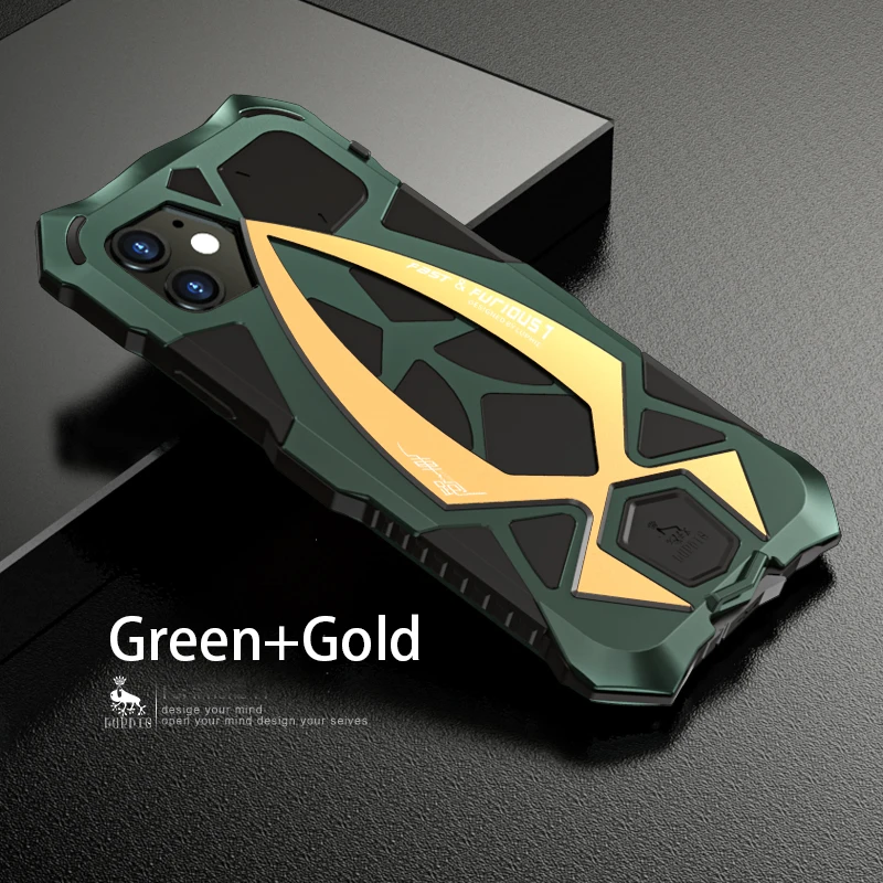 Green Gold Прочный ударопрочный чехол для iPhone 11 Pro Max XS Чехол-Броня металлическая рамка чехол для iPhone 11 Pro XR X XS Max оболочка - Цвет: Green Gold