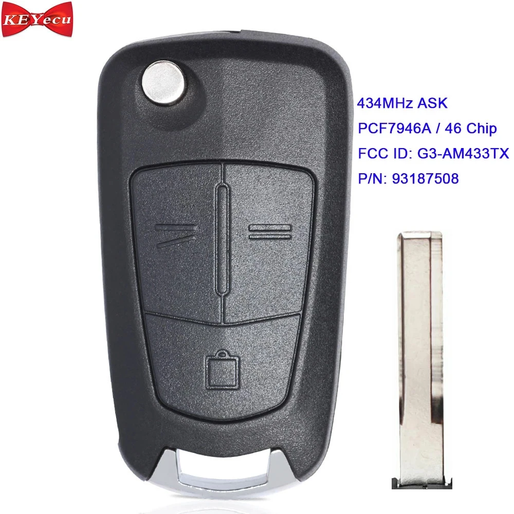 KEYECU for Vauxhall/ Opel Vectra C 2002 Signum 2003 2004 2005 2006 2007 Remote Key Fob G3-AM433TX 433MHz ASK PCF7946 HU43 Blade |