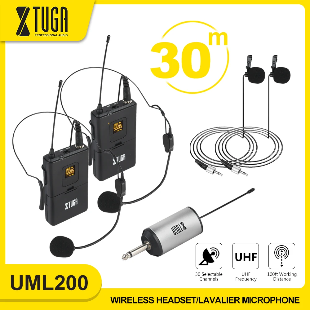 XTUGA UHF беспроводная гарнитура/Lavalier микрофоны с 30 выбираемыми каналами для