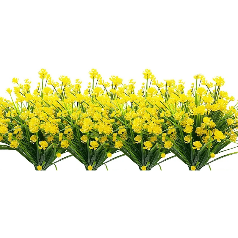 8Pcs Artificial Flowers Outdoor Uv Resistant Plants, 8 Branches Faux Plastic Greenery Shrubs Plants Indoor Outside Hanging Plant