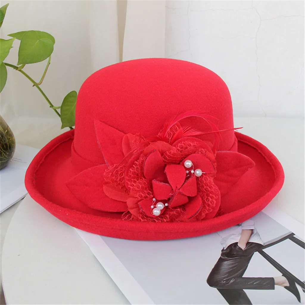 Женский топ шляпа цветочный котелок винтажные французские фетровые теплые вечерние берет французский стиль шляпа сомбреро шерстяная шляпа#445