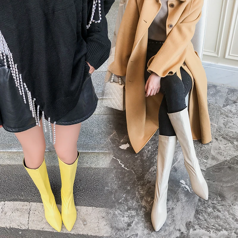 Пикантные женские ботинки; обувь на высоком каблуке с острым носком на молнии; модные вечерние пикантные женские ботинки; сезон осень-зима; женские высокие сапоги