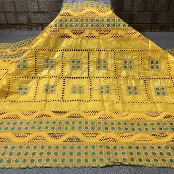 

(5yards/pc) elegant African hollow bazin brocade lace fabric in yellow with embroidery for party dress BZX010