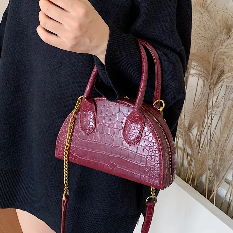 

2019 New Fashion Women Shell Bag Stone Pattern Half Circle Shoulder Crossbody Bags Louis Brand Designer Chic Handbag and Clutch
