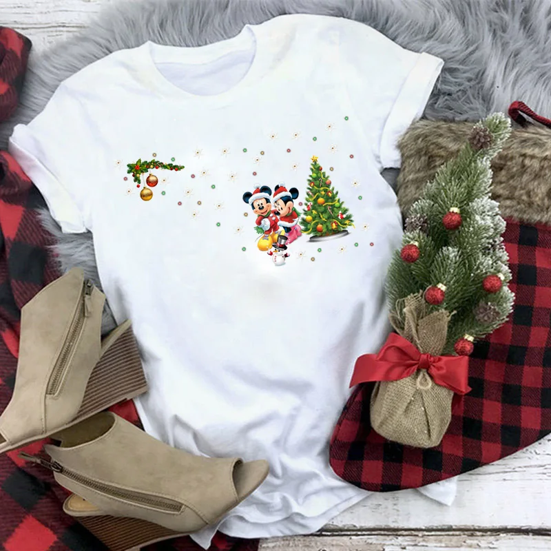 Рождественская футболка Для женщин T рубашки для мальчиков Модные Графический милый каваи Hipster футболка Micky женский Camiseta Mujer - Цвет: WT0229-White