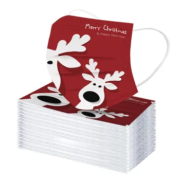 

50/100PC Adults 3-layer Personal Protective Masks Face Cover Mascarillas Disposable Masks Christmas Reindeer Printed Mouth Masks