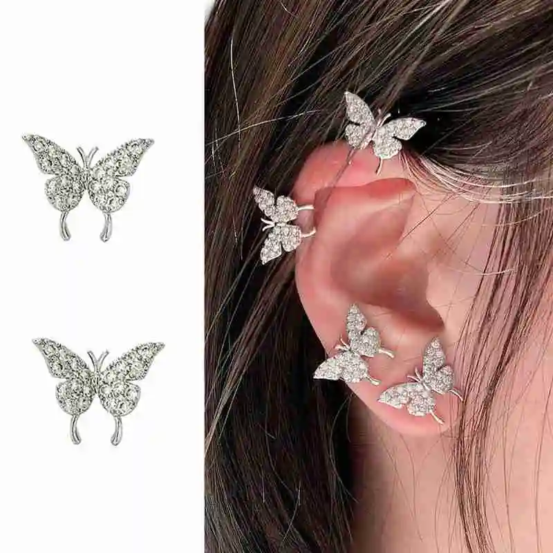 Zircon Butterfly Earrings Minimalist Fairy Shiny Exquisite Unique Ear Bone Clip No Piercings Earrings For Women Jewelry Supplies