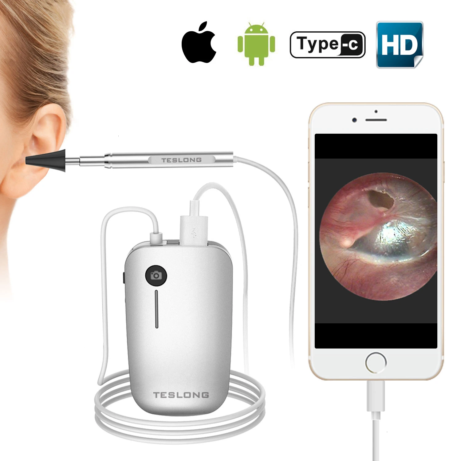 

Ear Cleaning Type-c Endoscope USB Ear Spoon 5.5mm 1.3MP Mini Camera Vudeotape Android PC Ear pick Otoscope Borescope IP67 720HD