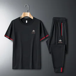Combinaison de Sport pour hommes, nouvelle collection été automne, vêtements à manches courtes, broderie ample, ensemble de loisirs, survêtement deux pièces, pantalon de Sport 