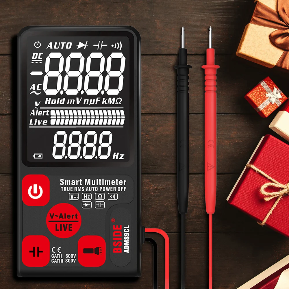 

9999 Counts Ultra-Portable Digital Multimeter ADMS9CL Large LCD 3-Line Display Voltmeter + Voltage NCV Resistance Ohm Hz Test
