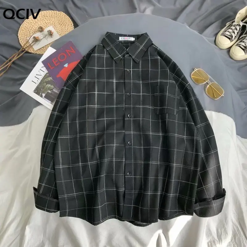 

Spring and autumn Hong Kong style ins plaid shirt men's long-sleeved Korean trendy handsome jacket casual loose couple shirt