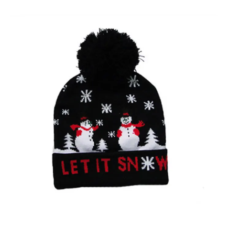 

Knitted Jacquard for Both Men And Women Autumn & Winter Warm Set of Head Cap Cool Christmas Style with LED Light Customizable